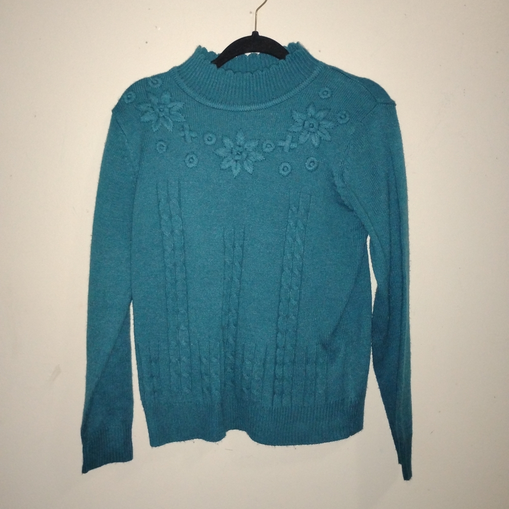 Elegant Teal Floral Sweater